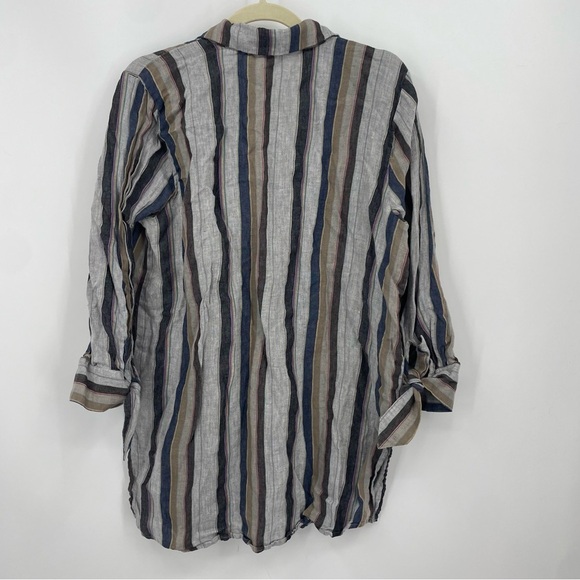 Uncle Frank striped tunic with tied sleeves gray blue brown Sz L - Picture 3 of 7